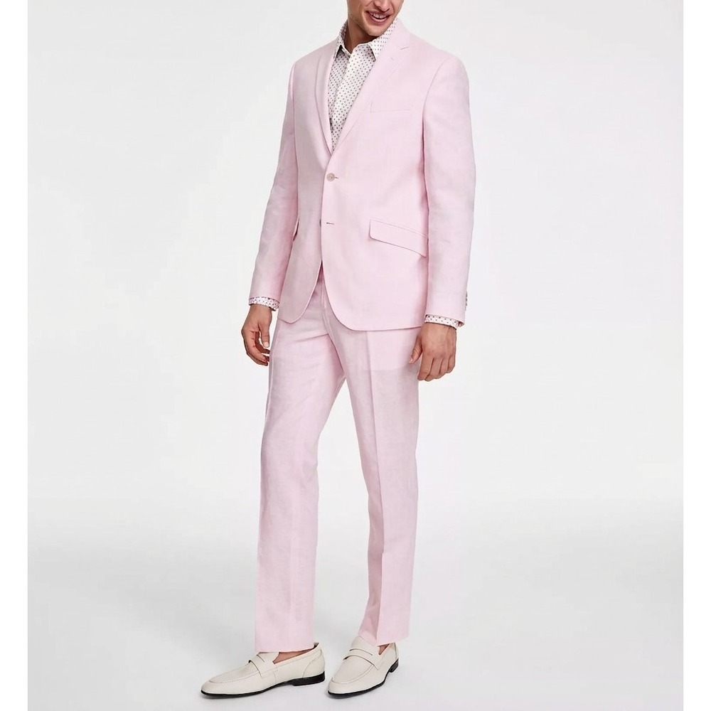 Kenneth Cole Mens Slim fit 2 Piece Suit 38S 31Wx32L Light Pink Cotton